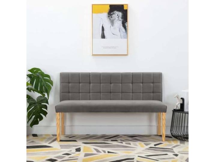 TEKGHUT Sitzbank mit Rückenlehne 140 cm Grau Samt Weicher Samtbezug, dicke Polsterung, stabile Kautschukbaum-Holzbeine, Stepp-Design, einfache Montage