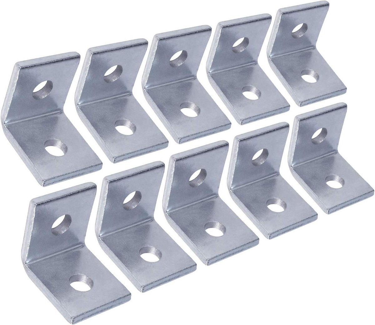 Set van 10 chroomkleurige L-vormige plankbeugels van gesmeed ijzer