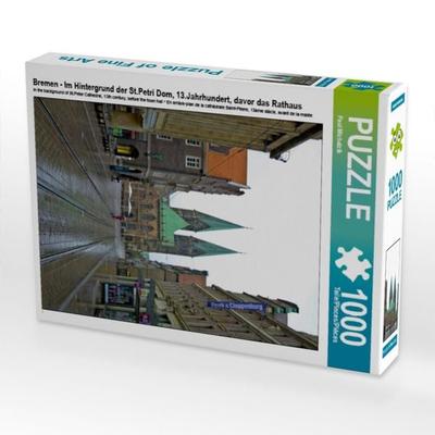 CALVENDO Puzzle Bremen - Im Hintergrund der St.Petri Dom, 13.Jahrhundert, davor das Rathaus | 1000 Teile Lege-Größe 64x48cm Foto-Puzzle für glückliche