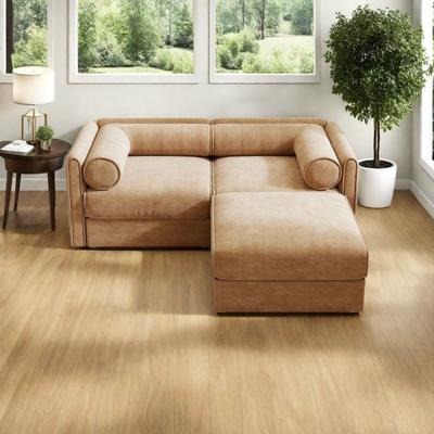 VIVIADORE Modern Chenille 6-Seater Sofa with Ottoman Storage, Hidden Storage, Cylindrical Cushioned Arms and Backrest