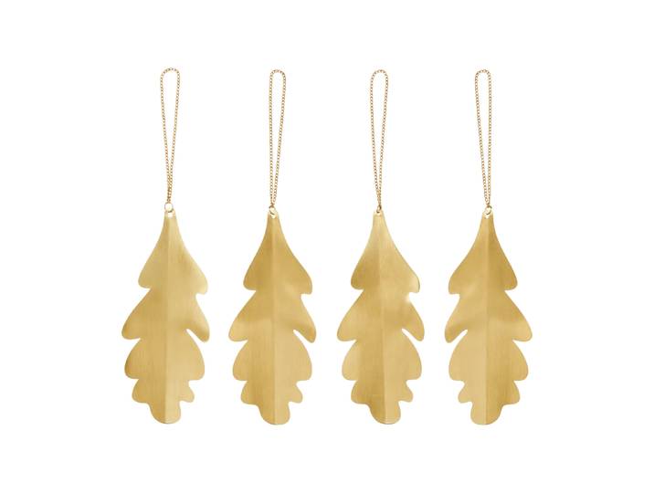 Ferm Living Décorations suspendues Oak leaf 13,5 cm, 4 pièces Brass