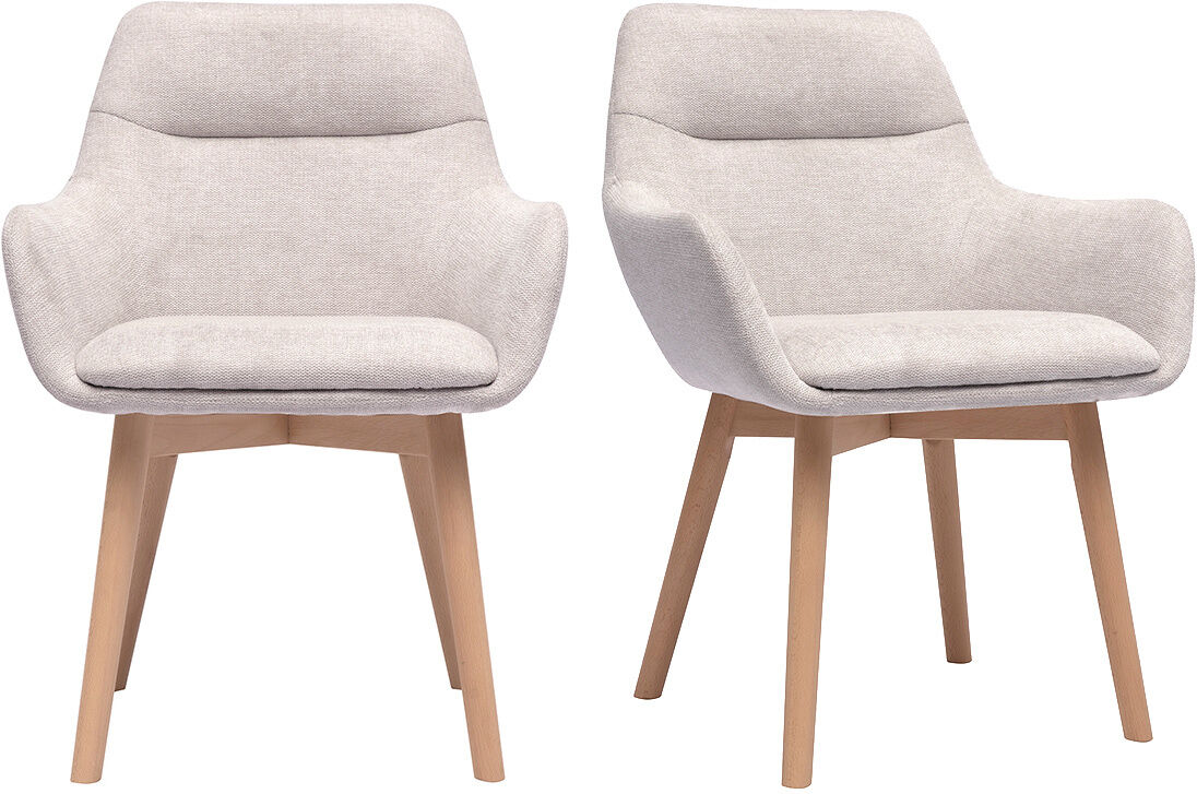 Miliboo Stoffstühle mit Texturiertem Beige Samteffekt und hellem Holz (2er-Set) ALESS