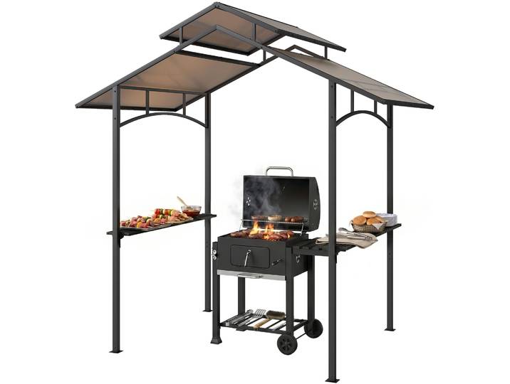 Outsunny Grillpavillon mit Flammschutzdach 2,5 x 1,5m BBQ-Pavillon Stahl PC