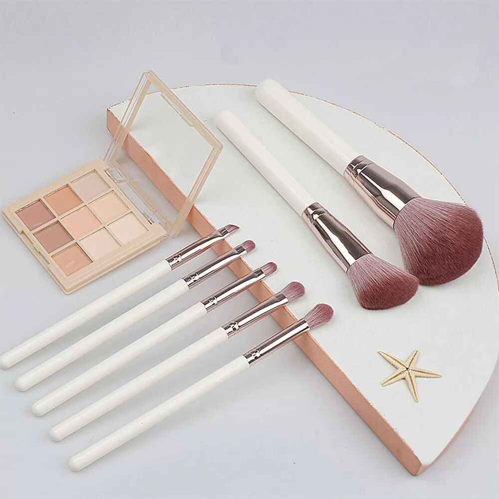 INF Ensemble de 7 pinceaux de maquillage Lune Ronde Or Blanc Violet Foncé Rose - Outils de beauté pour débutants