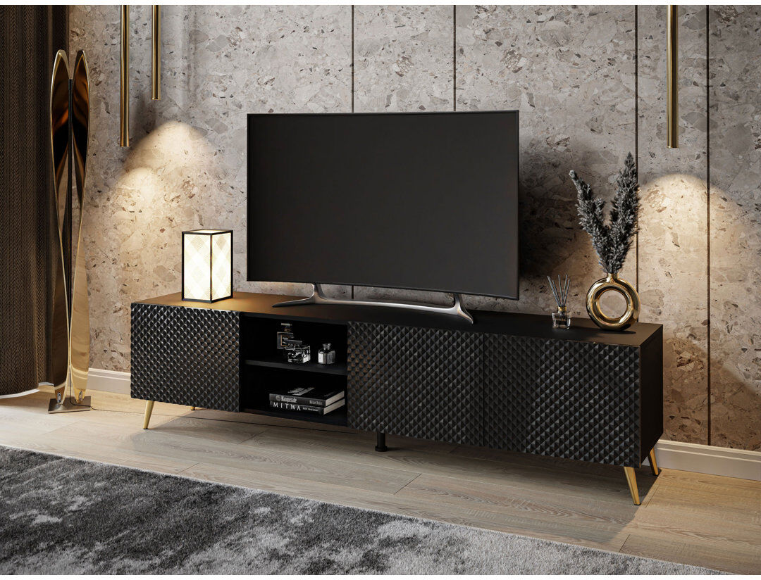 George Oliver Fredrickson TV Stand Black/Gold 49" H x 195" W x 40" D
