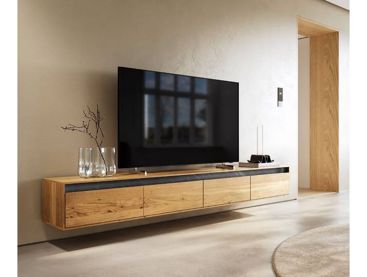 Meuble TV Stonegrace 240 cm chêne naturel 4 portes suspendues