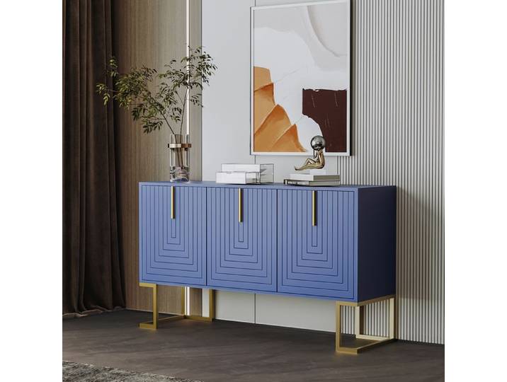 NALOOKAMIC Buffet Bas 3 Portes Meubles d'entrée Commode Moderne avec étagères Réglables pour Salle à Manger Cuisine Salon Bleu