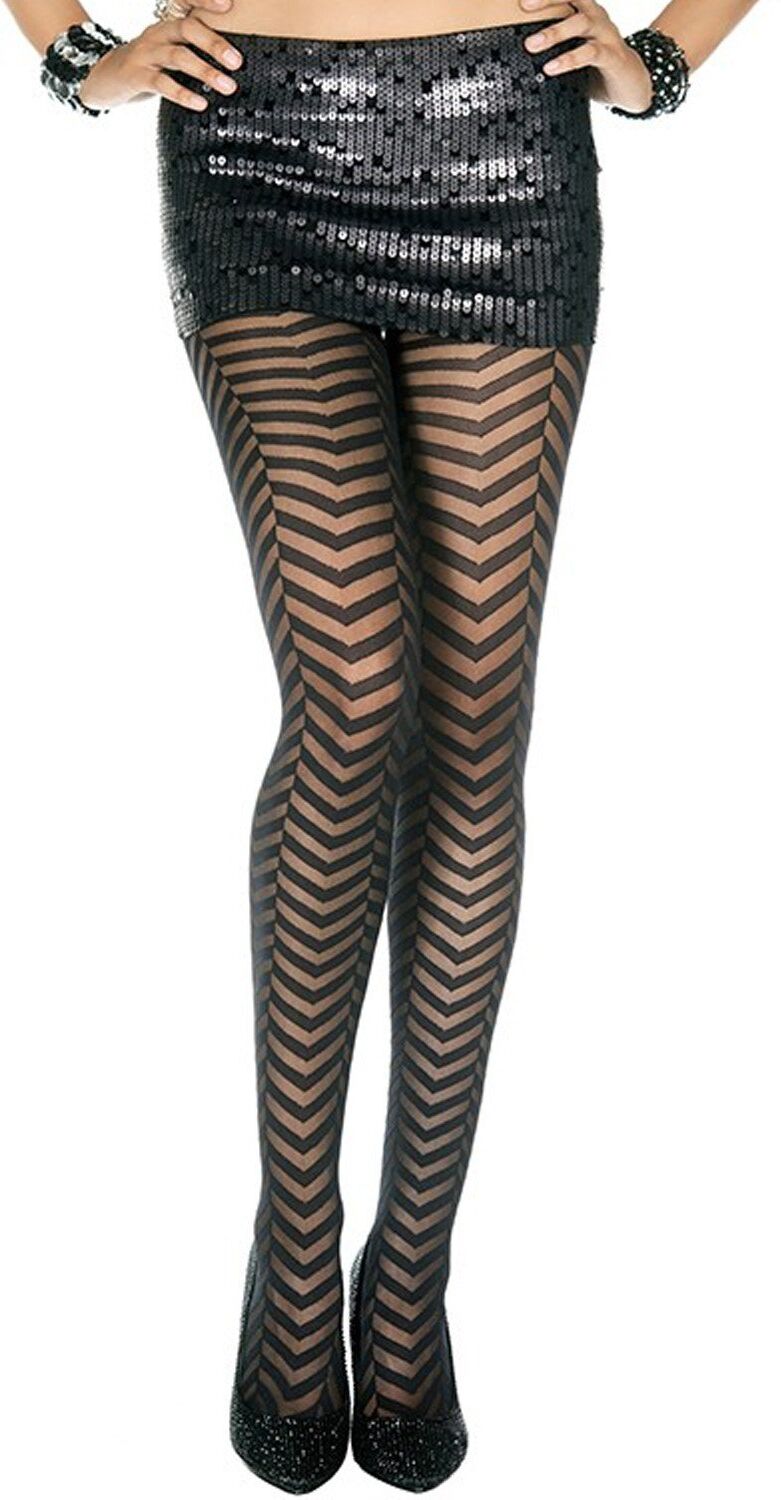 Music Legs Collant fantaisie avec lignes zizag - MH7260BLK
