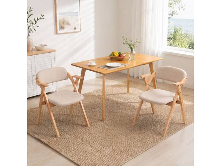 WOVREO Lot de 2 chaises pliantes avec accoudoirs en bois de hêtre assise rembourrée kaki
