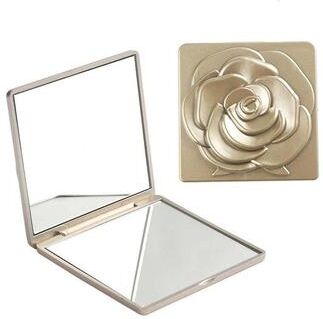 Uplift Picks Elegant 7cm Rose Pocket Mirror Square Folding Travel Makeup Mirror With Pouch rose Gold