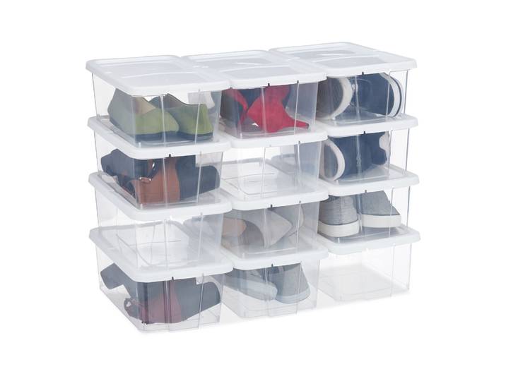 Schuhboxen Kunststoff 12er-Set Weiss-Transparent
