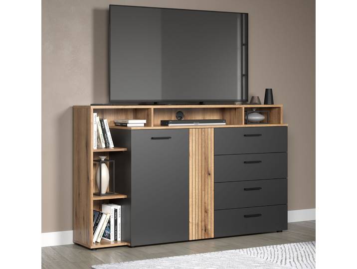 Kommode Esteban 4 , Anthrazit / Coast Evoke Oak