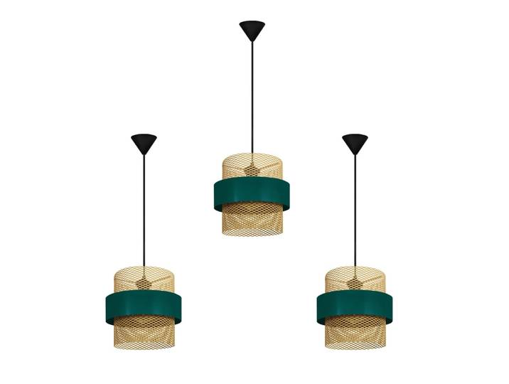 Lot 3 Suspension métal noir abat-jour vert et or