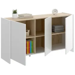 Dmora Sideboard Calino, Buffet für Wohnzimmer, Modernes Sideboard für Wohnzimmer mit 3 Türen, 138x42h76 cm, Weiß und Eiche