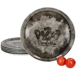 6x Perfetto Pizzateller Schwarz Ø 31,5 cm 6 Personen Porzellan Servier-Platte