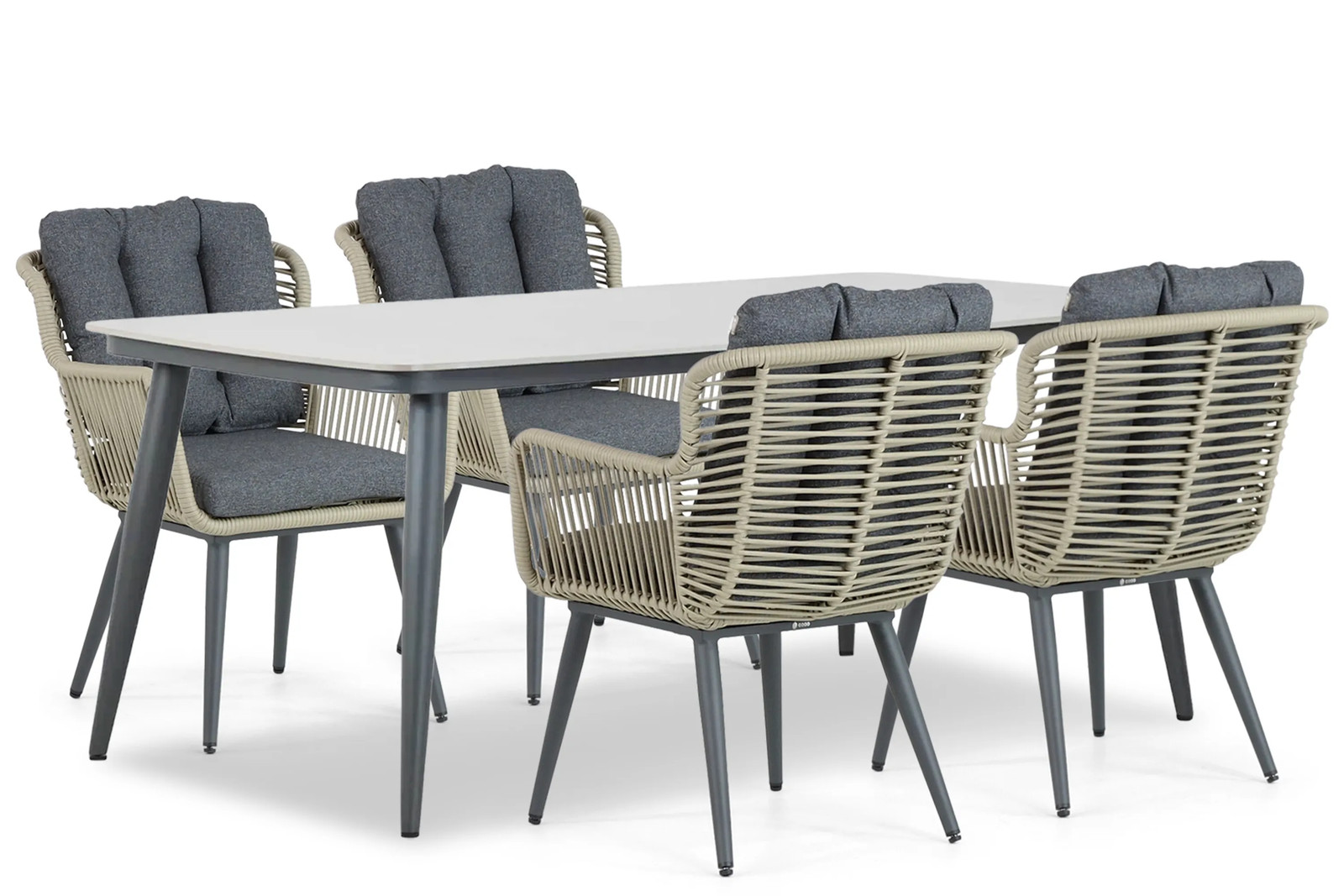 Coco Custa/Vienna 5-delige moderne tuinset met aluminium en rattan, antraciet/wit, Breedte: 180 cm