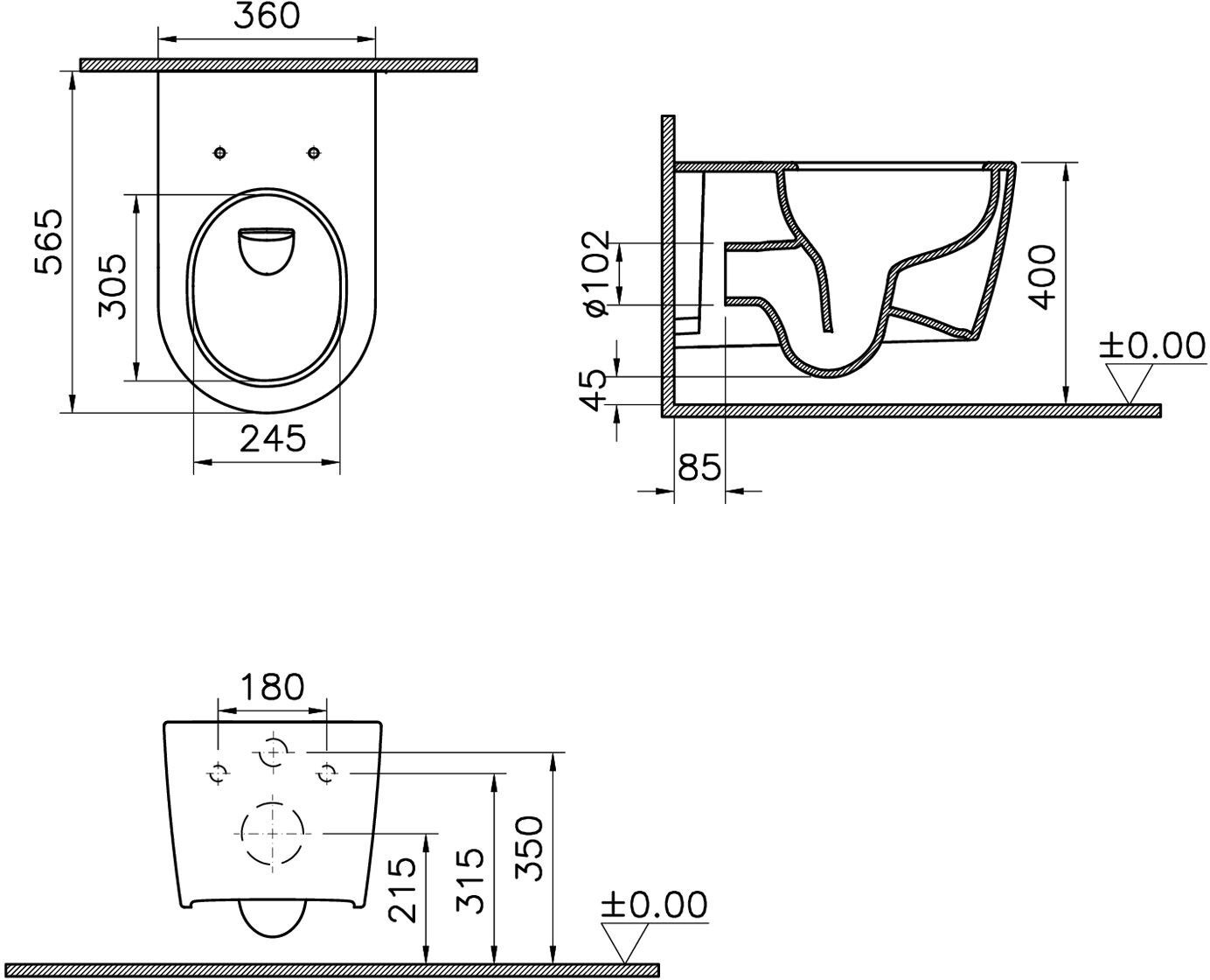 VitrA New Metropole Round QuantumFlush Wand-WC spülrandlos mit Oberflächenveredelung VitrA Clean