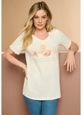 Plus Size Women's Graphic Tee by Roaman's in Seashells Print (Size 26/28)