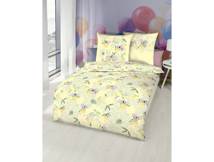 Kinderbettwäsche KAEPPEL Koalas , gelb, B/L: 100cm x 135cm, 1 Stk., 1 Stk., Feinbiber, B/L: 40cm x 60cm, 2 Stk., Feinbiber, Obermaterial: 100% Baumwolle, Bettwäsche, Kinderbettwäsche, angenehm wärmend
