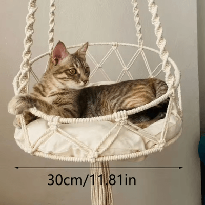Inspire Picks Hand Woven Boho Hanging Cat Hammock Cozy Elevated Bed For Kittens & Cats s