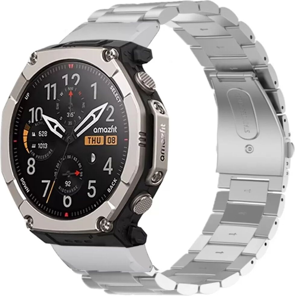 INF Bracelet de montre en acier inoxydable compatible avec Amazfit Ultra 2 - Bracelet métallique trois maillons avec boucle à Argent