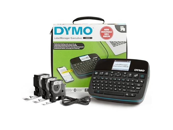 DYMO LabelManager Executive 640 CB Étiqueteuse\, 3 Rubans D1\, Mallette Kit de Marquage\, Bluetooth et USB\, Impression Thermique d'Étiquettes\, 3 Cassettes de Recharge 12 mm x 7 m\, Noir sur Blanc