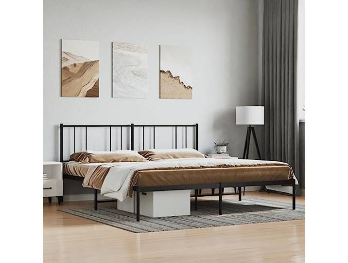 RJPLMFV Bettgestell, Metall, Schwarz, 180 x 200 cm, mit Kopfteil Pulverbeschichteter Stahl, Latten im Lieferumfang enthalten, Unterbettaufbewahrung, Rückenstütze