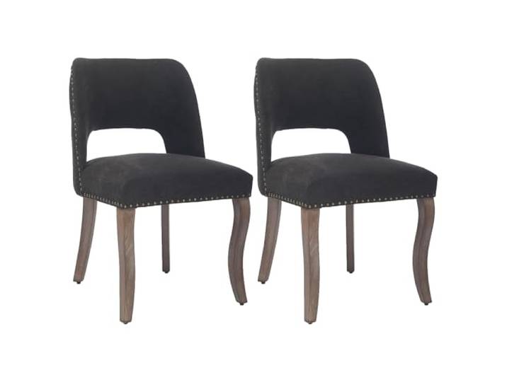 SEEDWAVE Esszimmerstühle 2er Set, Chenille Polsterstuhl als Küchenstuhl, Gepolsterter Essstuhl mit Kupfernieten Dekoration & Rubberwood Stuhlbeinen (Schwarz)