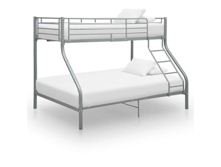 KGHFDVB Bett 210 x 147,5 x 152 cm aus Metall Grau Pulverbeschichtetes Metall, inklusive Lattenrost, mit Schutzgeländer und Leiter, fürs Kinderzimmer, platzsparend