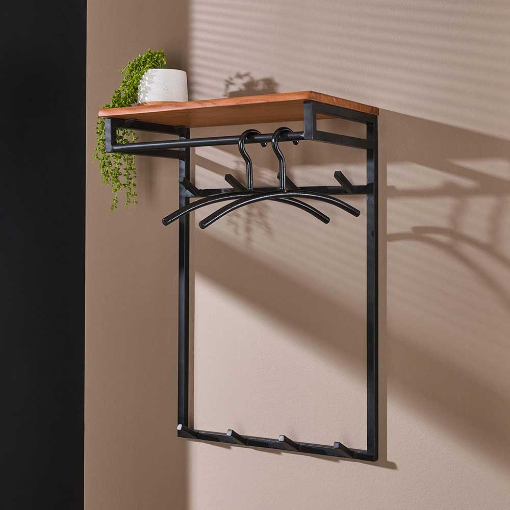 Pharao24.de Garderobe aus Metall und Akazie Massivholz Industry und Loft Stil