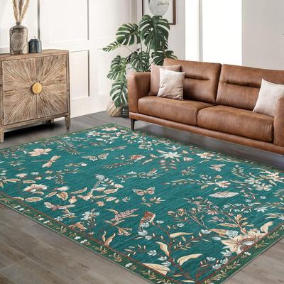 Garvee 100% Polyester Foldable Area Rug, Modern Colorful Floral World Printed Floor Carpet