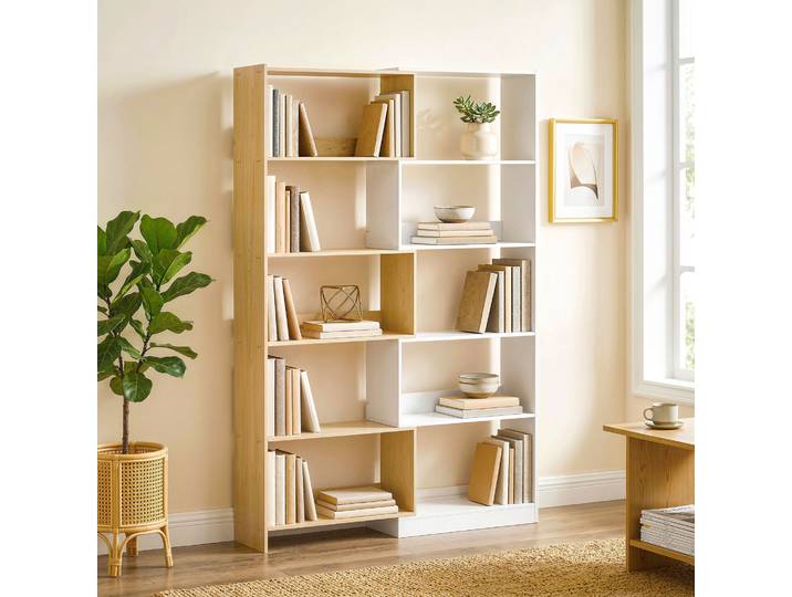 HOMCOM Bibliothèque Angle Rotative 5 Niveaux Chêne 60-111x164cm