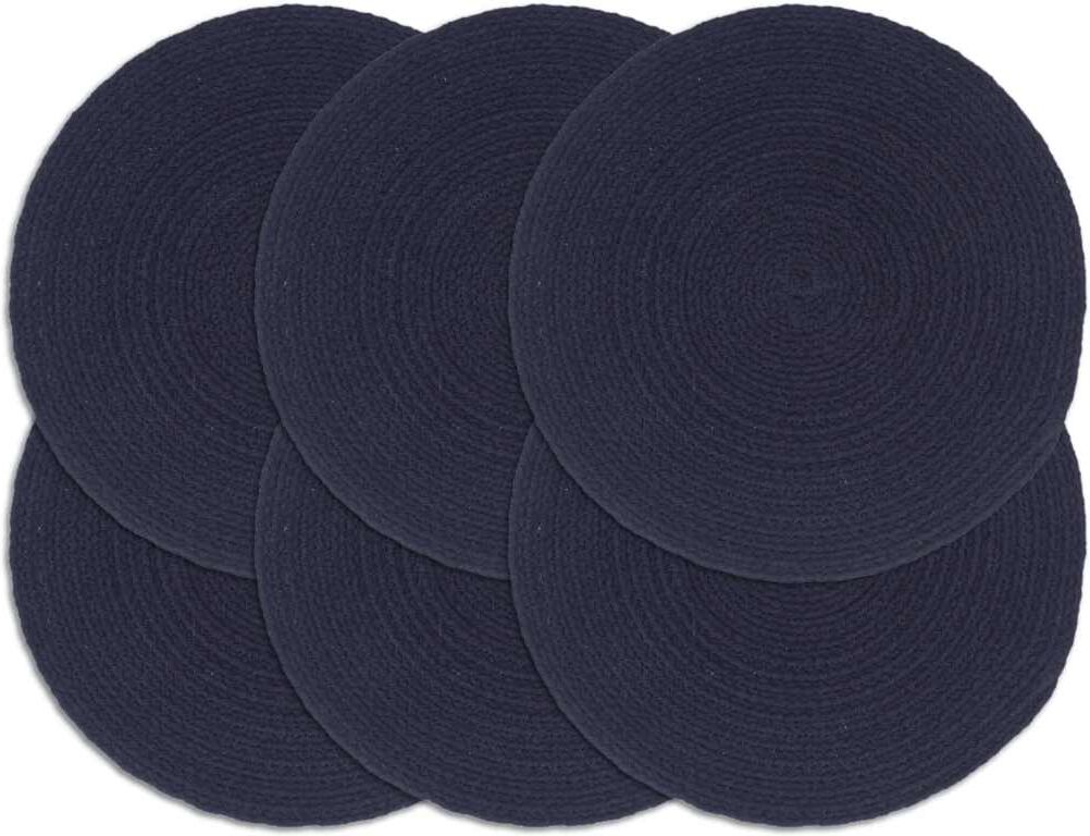 vidaXL Mantel individual redondo 6 uds algodón azul marino liso 38 cm Azul