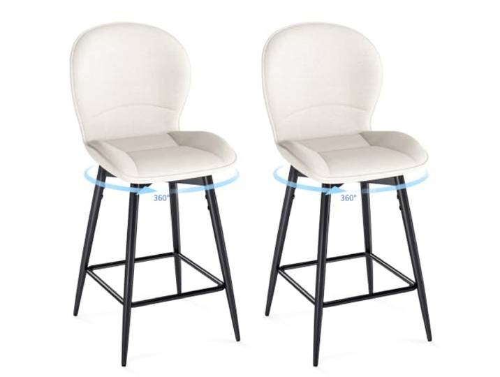 LEWE Barhocker 2er Set, 360° drehbare Barstuhl 65cm, Stofflehne, Beige Küchenhocker mit atmungsaktiver Stofflehne und metallener Fußstütze, modern skandinavisch für Küche, Bar und Esszimmer