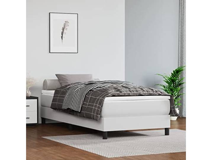 Kunstleder Boxspringbett Taschenfederkern Matratze Weiß 100x200 cm Boxspringbett mit Matratze Weiß 100x200 cm Kunstleder inkl. Topper Taschenfederkern Luxus Bett mit Bettkasten
