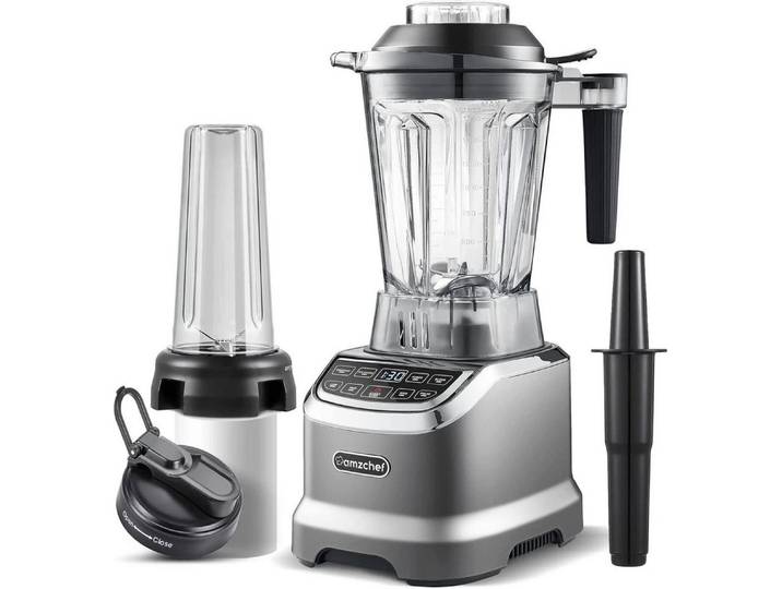 AMZCHEF Standmixer AMZCHEF ZM5003 Hochleistungsmixer 1,85 L Standmixer 6 Edelstahlklingen, 2000 W, LED-Display mit Zeitanzeige, Pulsfunktion, 4 Automatikprogramme