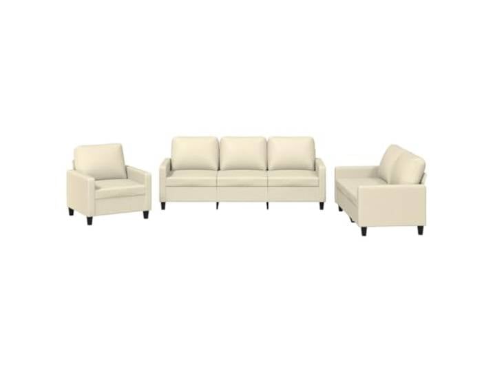 KUTYWEXFM 3-tlg. Sofagarnitur mit Kissen Creme Kunstleder Couch Set Moderne Polstergarnitur fürs Wohnzimmer: Robustes Metall-Sperrholz-Gestell und bequeme Schaumstoff-Polsterung.