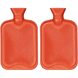 2er-Set Wärmflasche Naturkautschuk - 2,0 Liter Bettwärmer-Wärmflasche für Rücken- & Bauchschmerzen - Kühlung Sommer - B.S. Standard 1970:2006