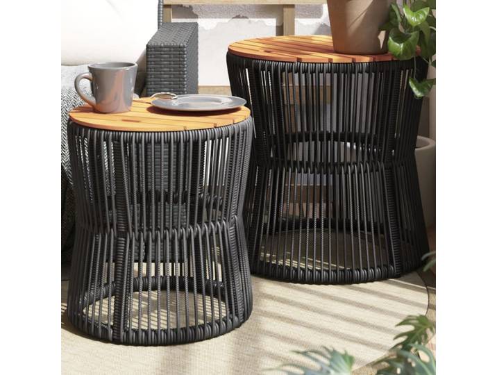 Tables de jardin avec plateau en bois noir en polyrattan, Table de Patio de jardin extérieur, Table de pique-nique, décoration de mobilier d'extérieur