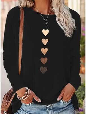 Inspired Living Y2K Heart Print Long Sleeve Shirt Womens Vintage Crew Neck Graphic Tee black xxl(us 14)