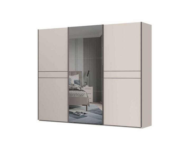OTTO home Schwebetürenschrank Opera Kleiderschrank, Schlafzimmerschrank, Garderobe, Schrank UV lackiert, Soft Close Funktion, Spiegel, Höhenverstellbare Füße