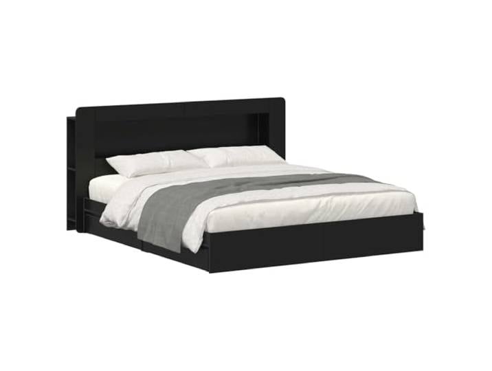 HFXHIJXQ Bettgestell mit Stauraum 200x200 cm Doppelbett Schwarz Moderne Schlafzimmerlösung aus Holzwerkstoff mit integrierten Bettkästen und praktischem Kopfteilregal.