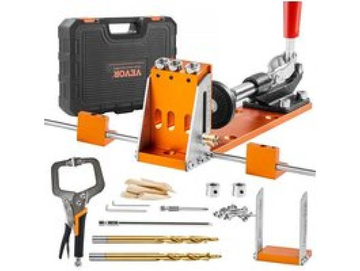VEVOR Kit de Gabarit de Trou de Poche Profondeur Réglable 12,7-38,1 mm Système de Trou de Poche en Alliage d'Aluminium Gabarit de Perçage Oblique avec Précision Kit Complet pour Projets de Menuiserie