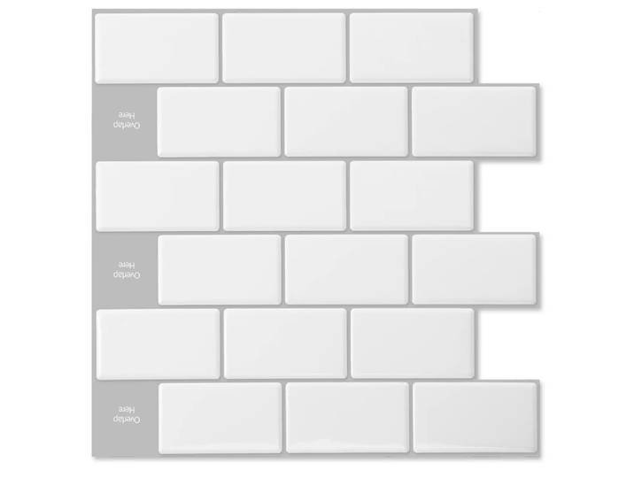 Art3d Dalles de carrelage murales 3D autocollantes, style carreaux de métro, 30 x 30 cm, blanc avec joints gris, lot de 10 - Dalles de céramique adhésives texturées plus épaisses pour cuisine, salle de bain, appartement locatif, bricolage