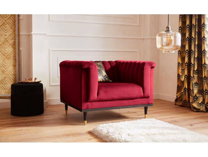Sessel HOME AFFAIRE Chamby , rot, B:100cm H:71cm T:85cm, Luxus-Microfaser Lederoptik (100% Polyester), Scheuertouren: 40.000, Pilling: 4;Samtoptik (100% Polyester), Scheuertouren >100.000, Pilling: 5, Sessel, Sessel, mit Holzrahmen unten und Steppung im Lehnenbereich