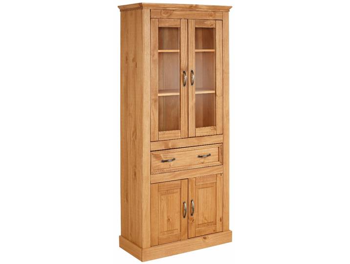 Vitrine GOODPRODUCT Selma , beige (natur gebeizt, gewachst), Schränke, Vitrine, Höhe 180 cm (2-trg.)