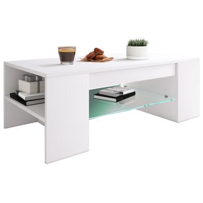 Couchtisch VCM "Holz Sofatisch Couchtisch Schublade Glas Tunas", weiß, B:100cm T:50cm, Tische, Couchtisch