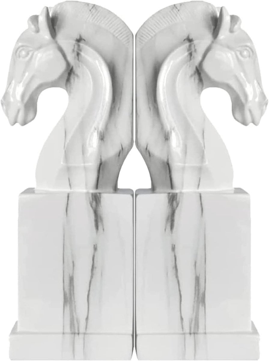 Decoratieve Boekensteunen Paard - Wit - Lengte: 24,5 cm