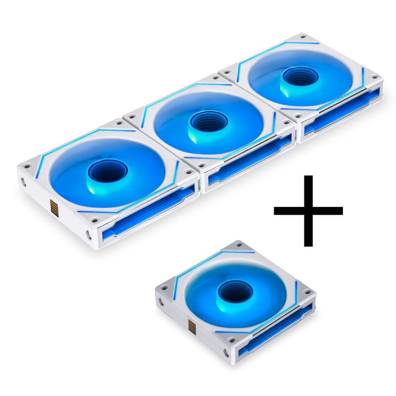 Lian Li UNI FAN SL-INF 120 ARGB Reverse Blade PWM Lüfter, 3er Pack inkl. Controller - 120mm, weiß + 1x UNI FAN SL-INF 120 ARGB PWM Lüfter, 120mm