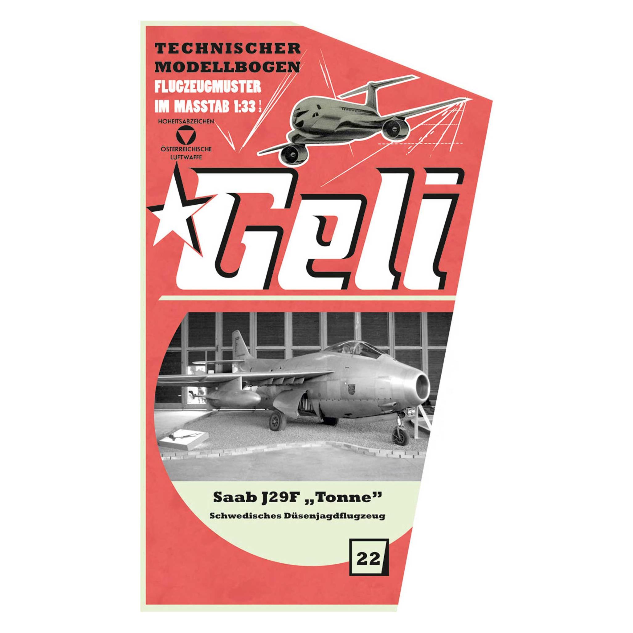 Geli saab j29f tonne kartonmodell (Motorflugzeug) (34022)